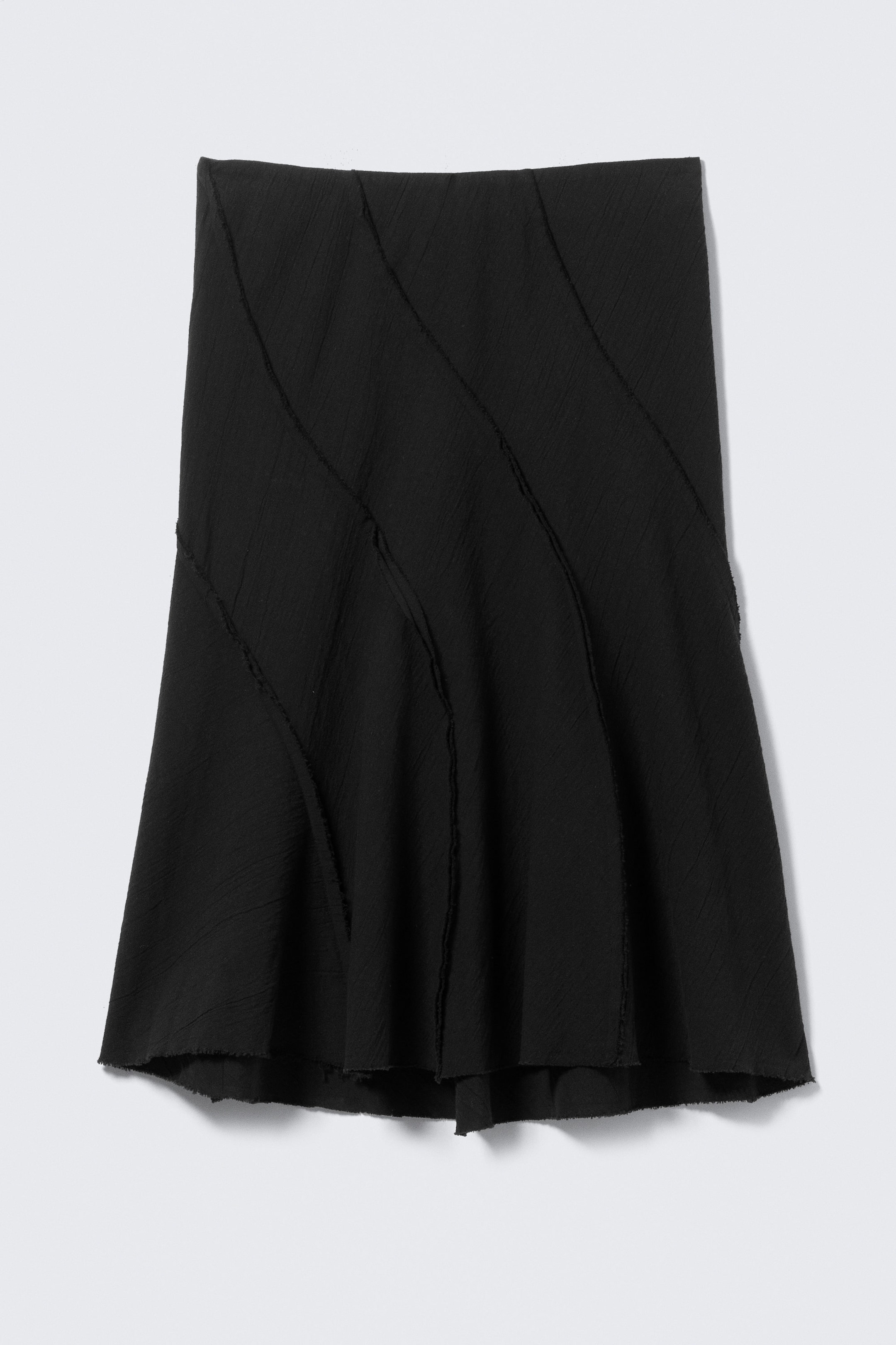 Black - Mid Rise Curved Seam Midi Skirt - 4