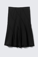 Black - Mid Rise Curved Seam Midi Skirt - 4