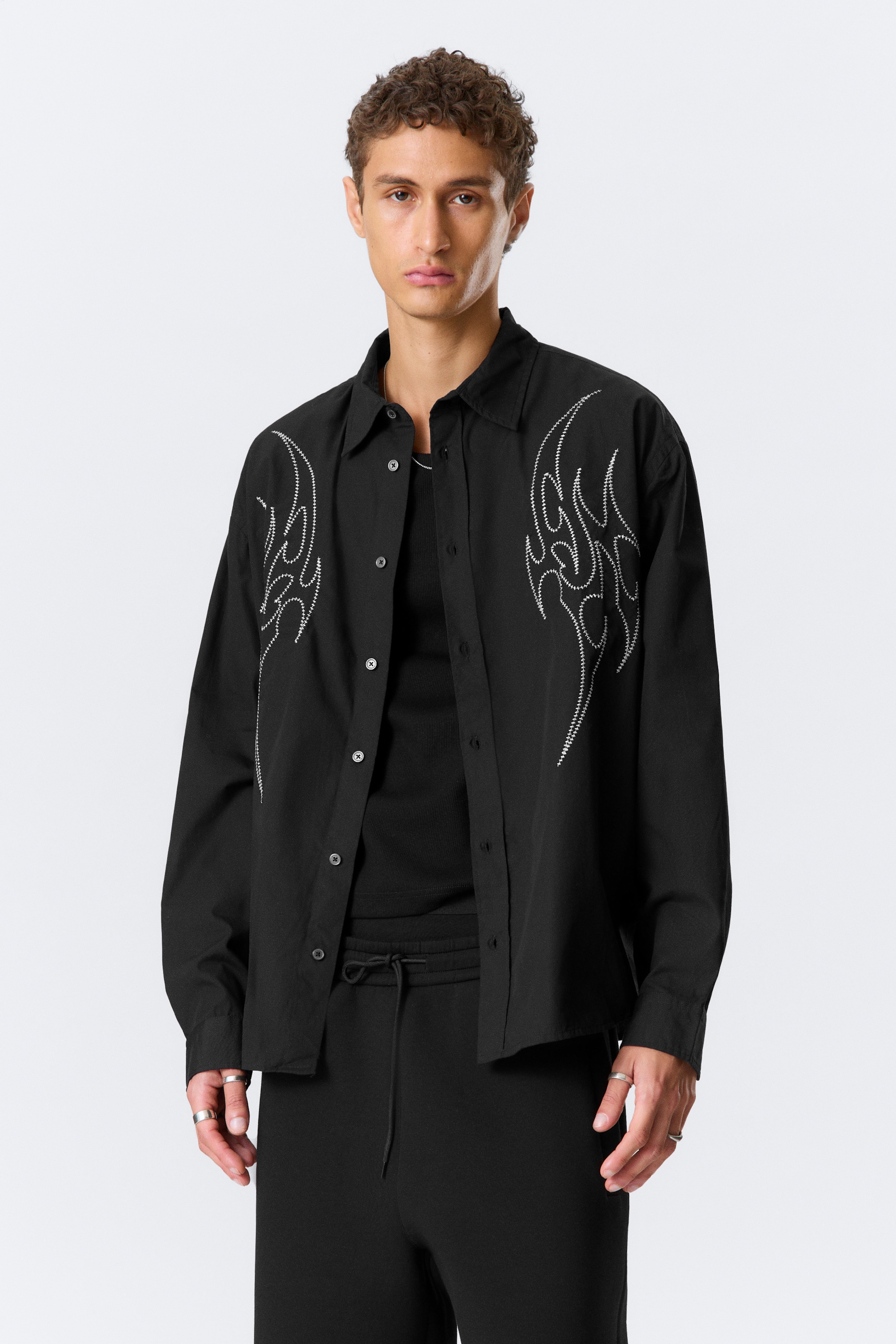 View larger image: Loose Embroidered Cotton Shirt - Embroidered Black - Men | H&M GB 1