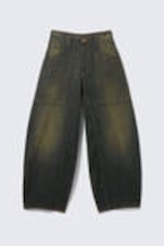 Washed Sulphur - Dark Khaki - Dunno Unisex Low Rise Loose Barrel Leg Jeans - 8