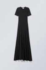 Black - Sporty Short Sleeve Maxi Dress - 0