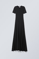 Black - Sporty Short Sleeve Maxi Dress - 0