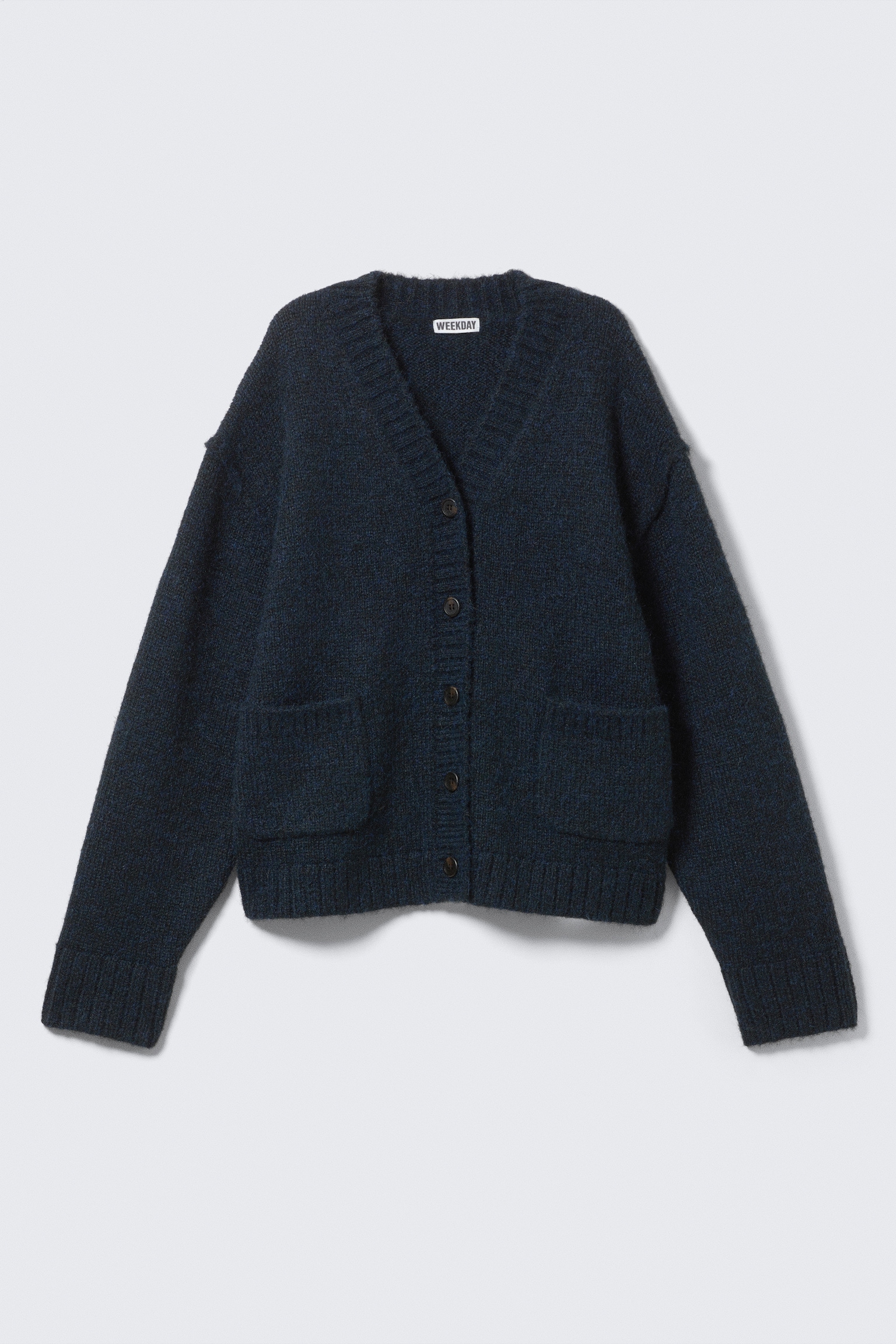 Loose Fit Knitted V-neck Cardigan - Dark Blue/Grey Melange/Dark Brown Melange - 2