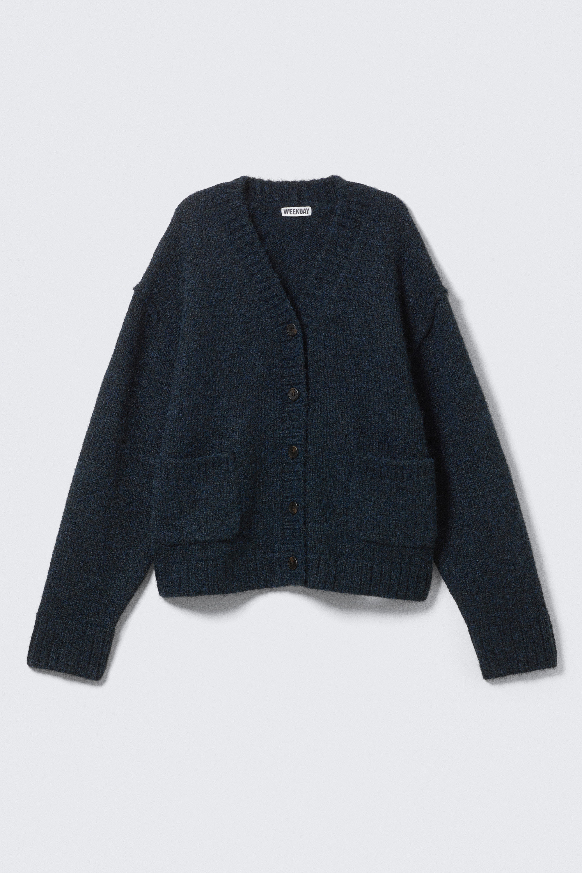 Dark Blue - Loose Fit Knitted V-neck Cardigan - 4