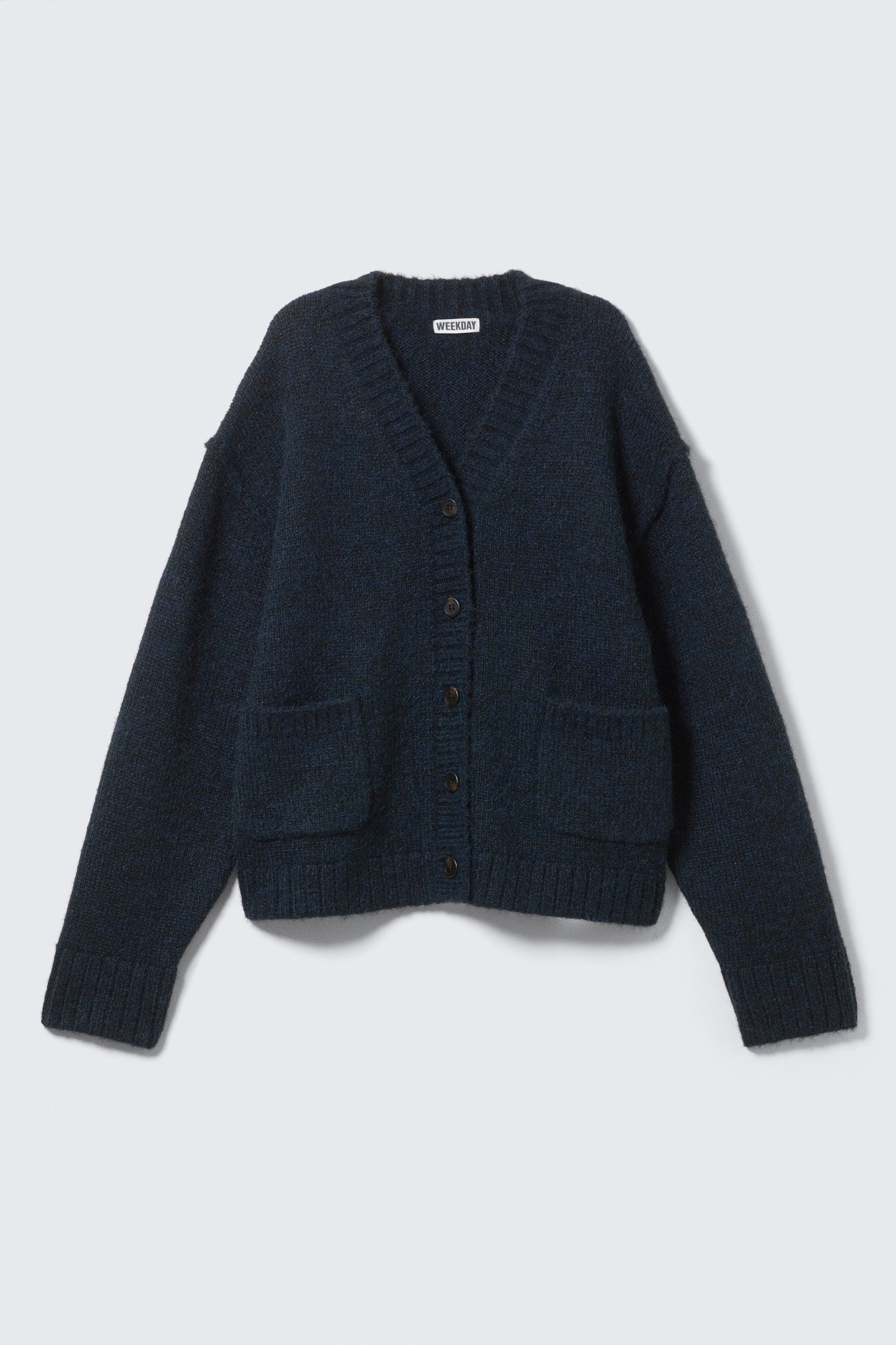 Dark Blue - Loose Fit Knitted V-neck Cardigan - 0