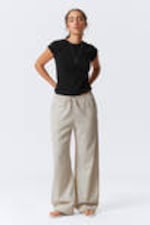 Ecru - Wide Pull-on Linen Blend Trousers - 0