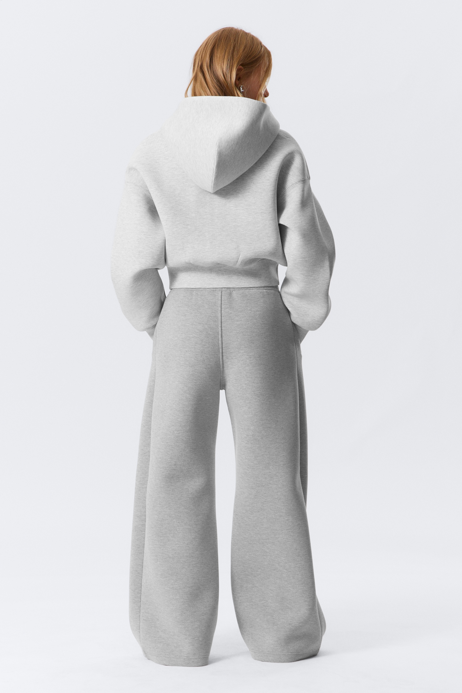 Relaxed Wide Leg Scuba Sweatpants - Grey Melange/Black - 4
