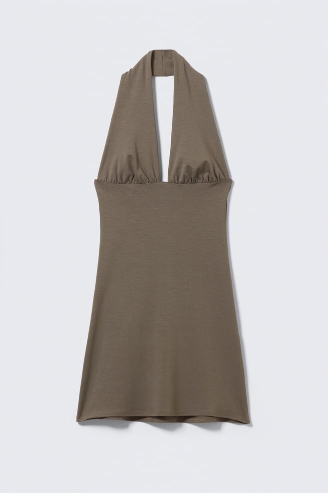 Mini šaty bez rukávov s halter výstrihom - Tmavý krtko/Čierna - 1