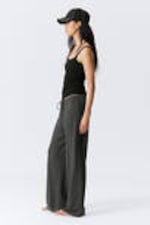 Black & Grey Stripes - Wide-Leg Pull-On Lyocell Trousers - 2