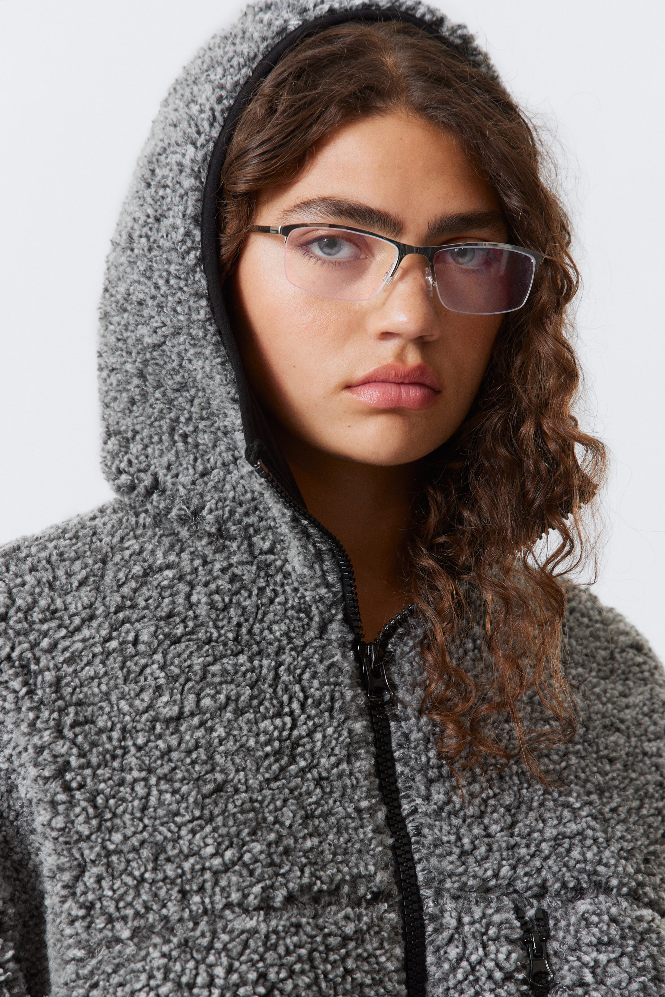 Dark Grey Melange - Oversized Zip-Up Pile Hoodie - 2