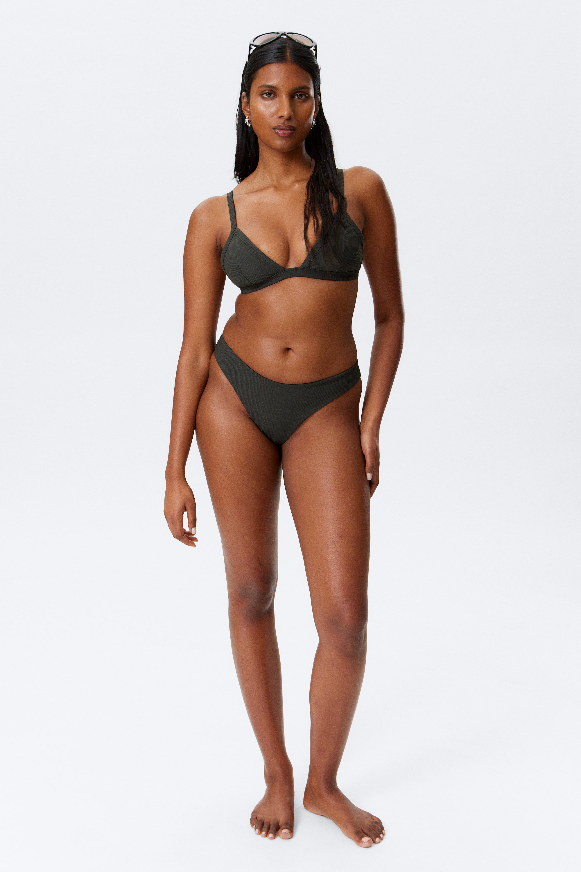 Donkergrijs - V-vormige ribbed bikinistring - 2