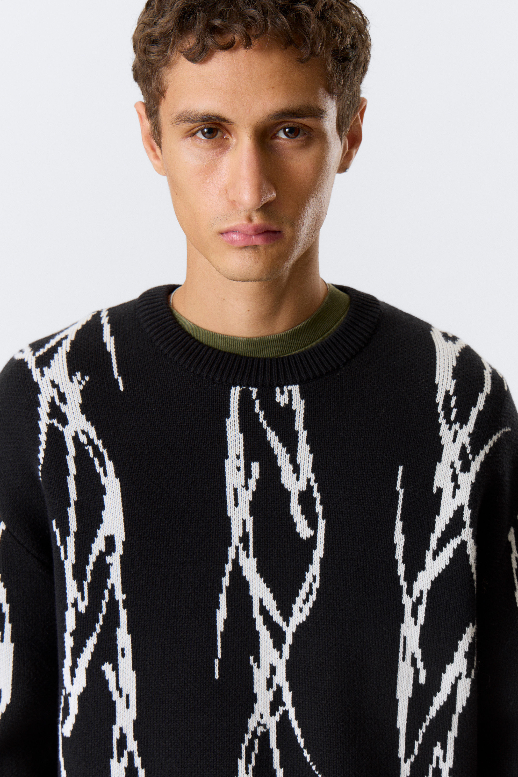 Svart - Iced Veins - Jacquardstickad Grafisk Tröja - 2
