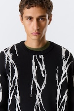 Black - Iced Veins - Regular Jacquard Knitted Graphic Sweater - 1