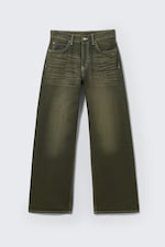 Deep Green - Khaki Green - Looser Regular Waist Loose Straight Jeans - 6