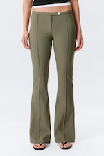 Dark Khaki Green - Low Rise Skinny Flared Leg Trousers - 1