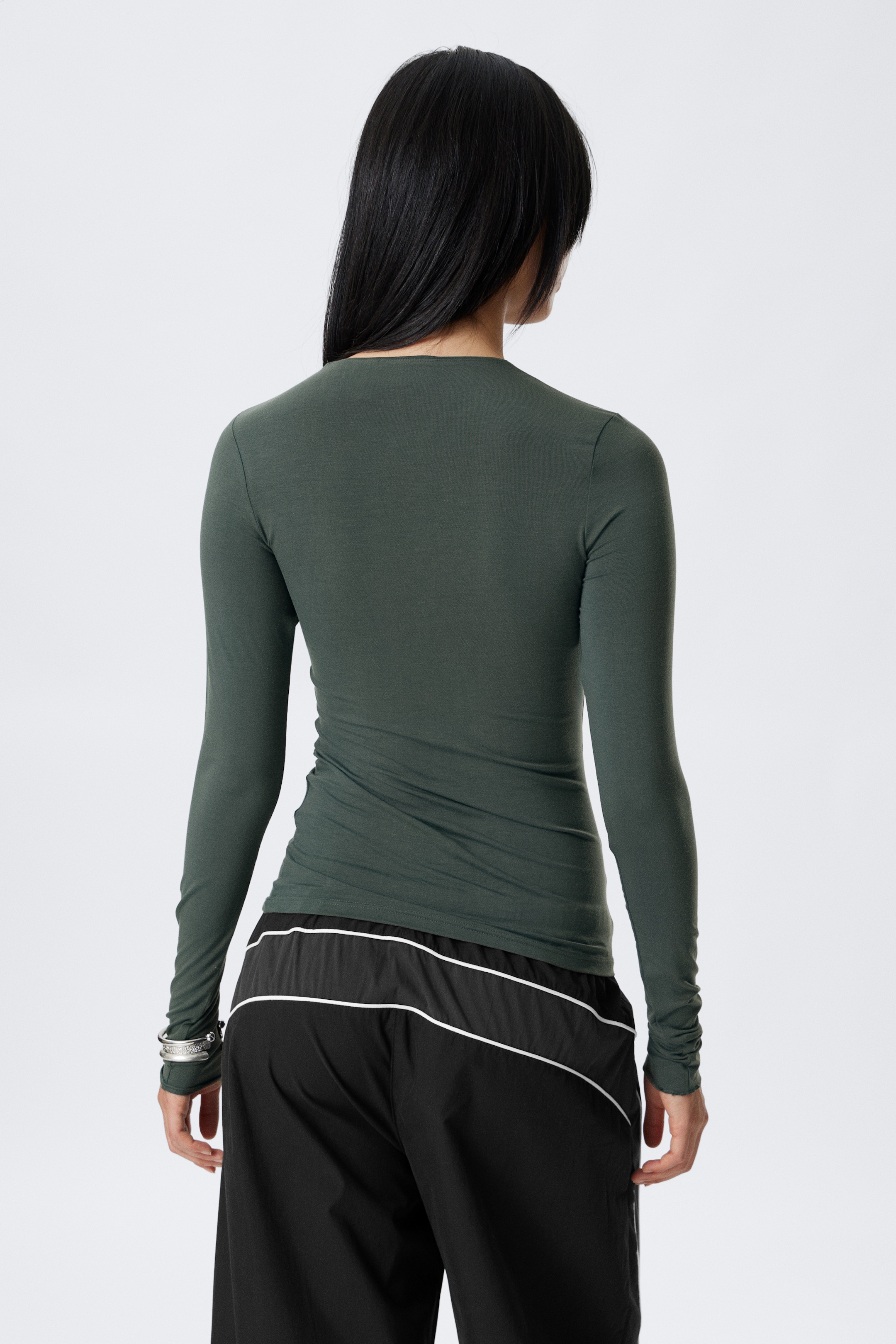 Grotere afbeelding bekijken: Slim Fit Long-Sleeved Lyocell Top - Petrol - DAMES | H&M BE 3