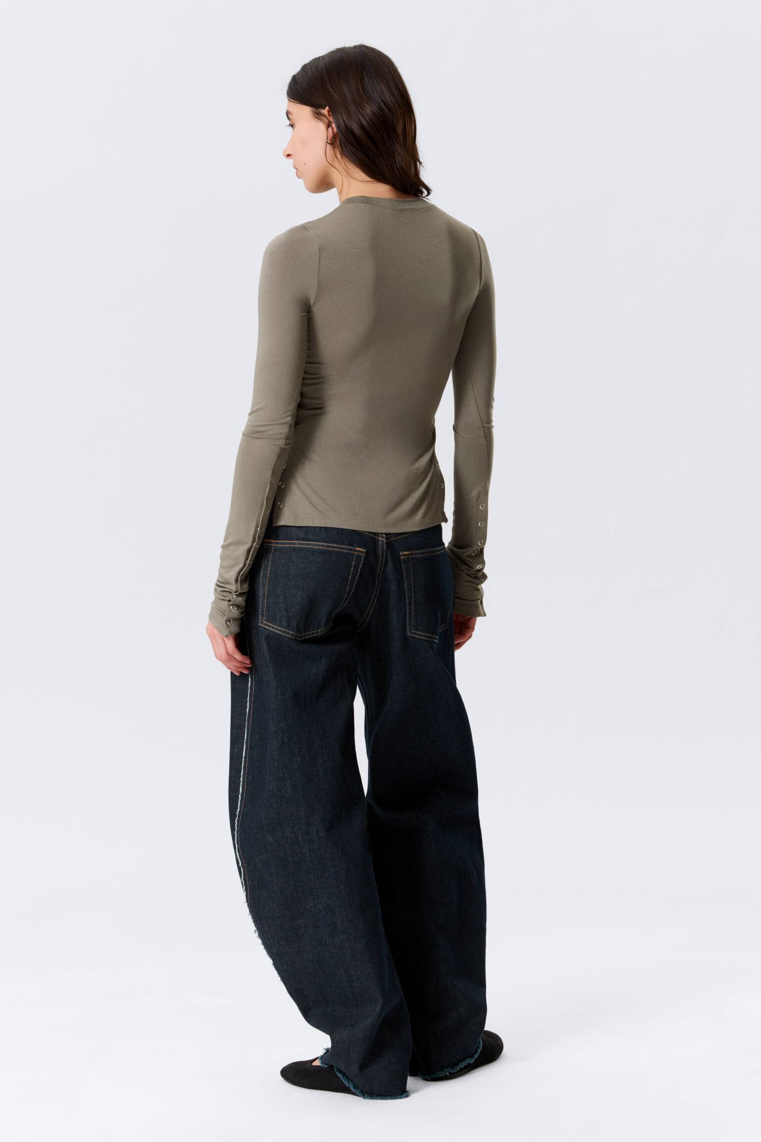 Top slim a maniche lunghe - Grigio polvere/Nero - 5