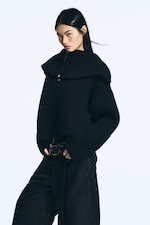 Black - Knitted Funnel Neck Dual Zip Sweater - 2