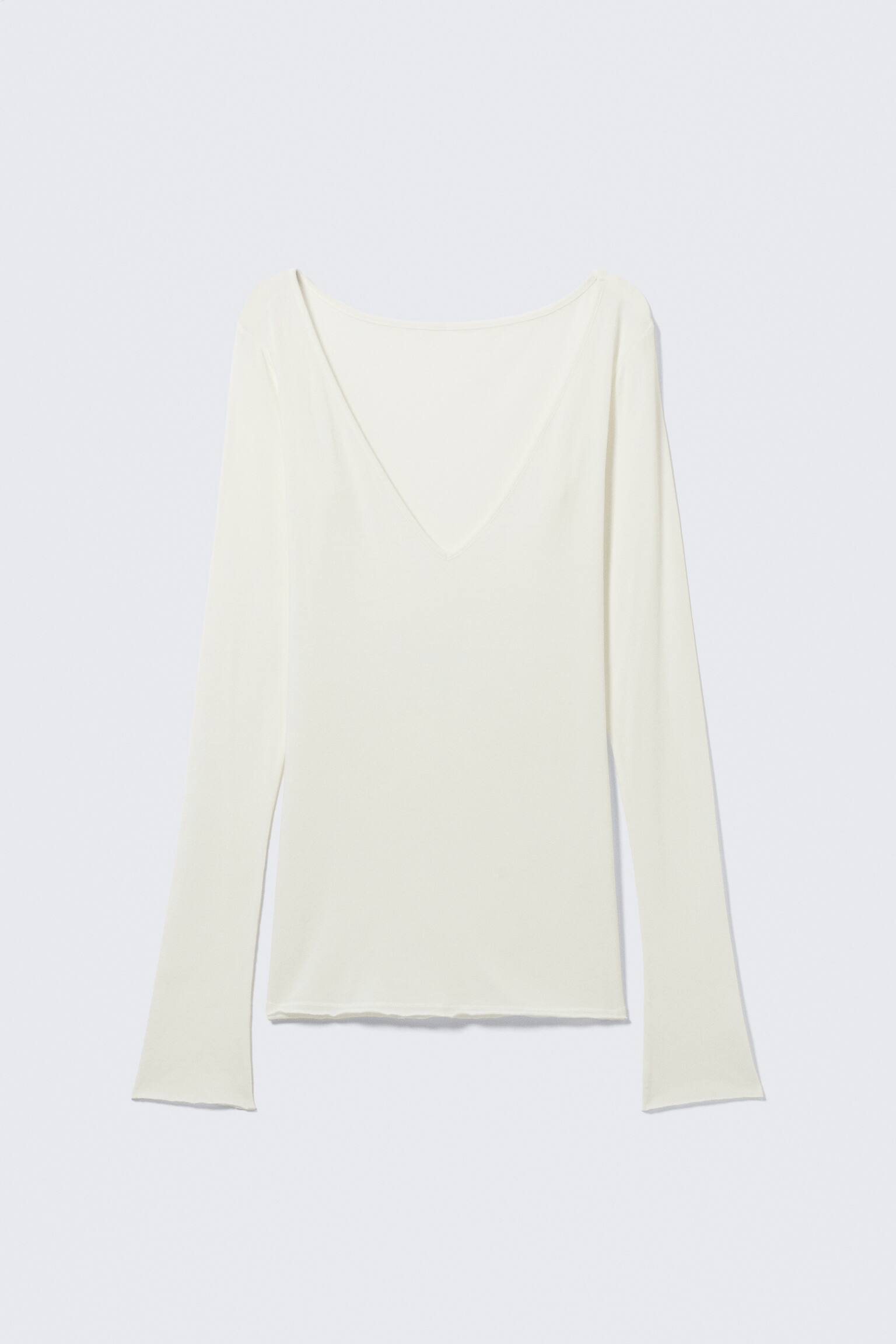 Langærmet top med dyb V-udskæring - Hvid - 2