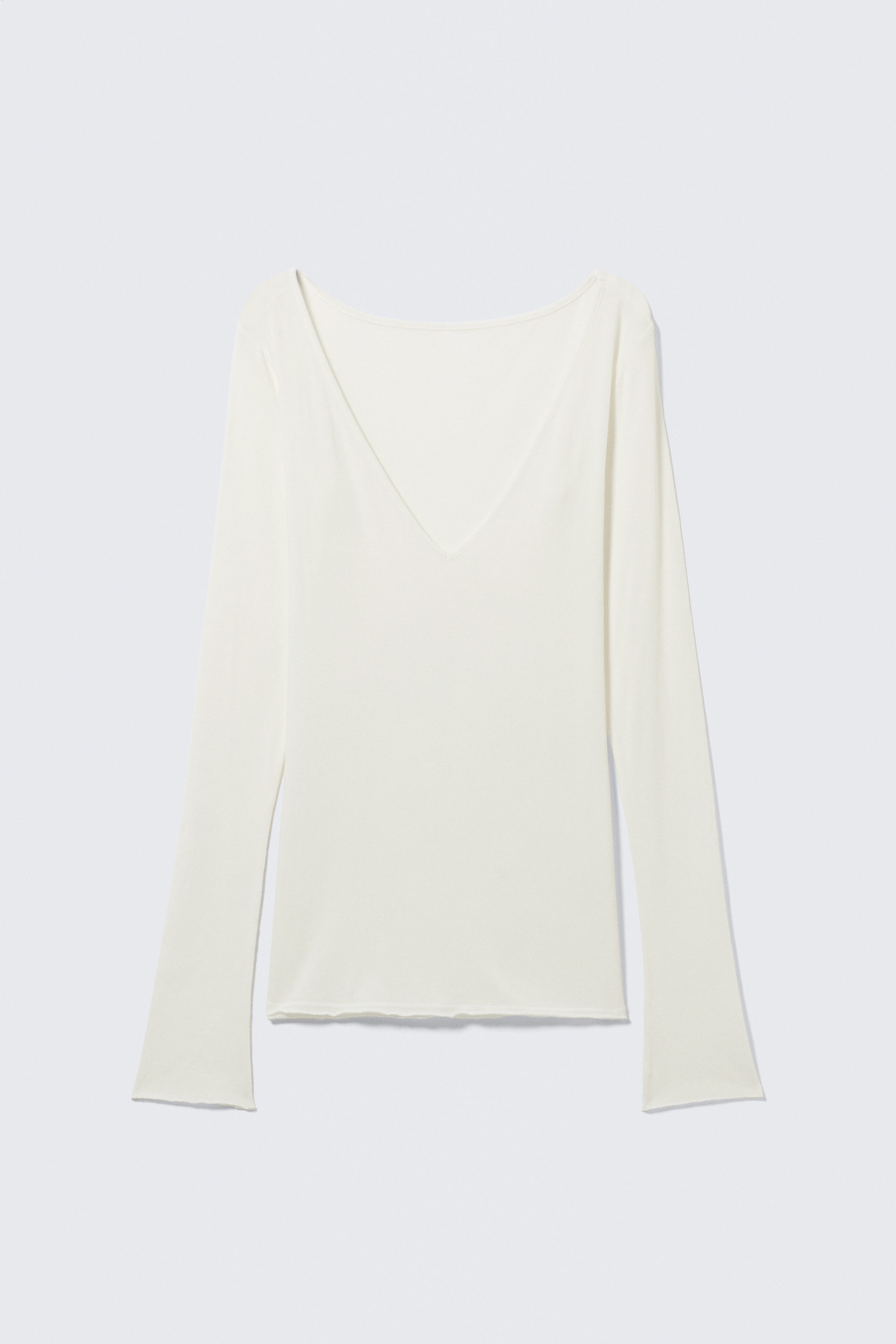 White - Plunging V-neck Long-Sleeved Top - 3