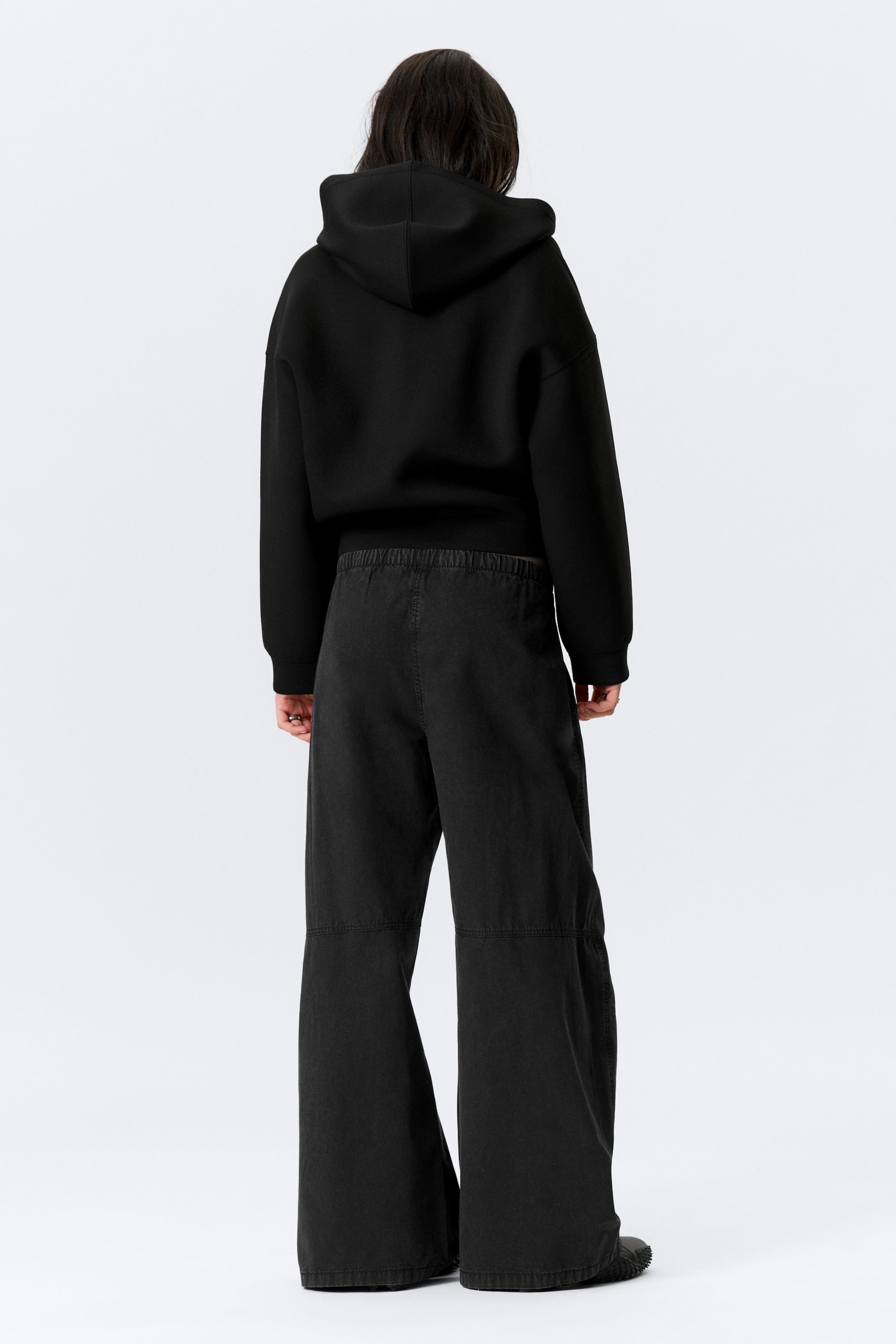 Washed Black - Low Rise Baggy Washed Canvas Trousers - 2