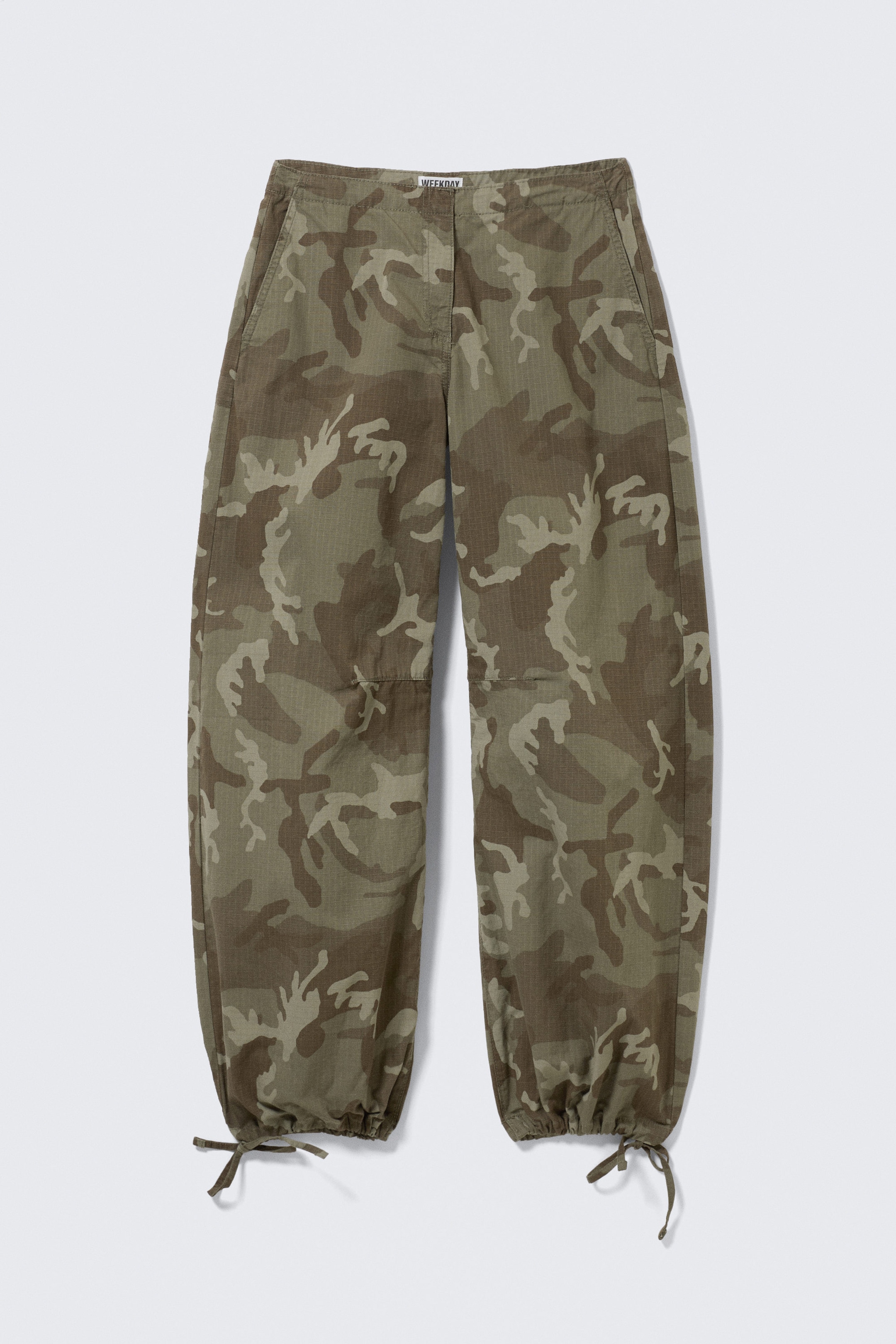 Khaki Green - Camo - Low Rise Baggy Ripstop Trousers - 1