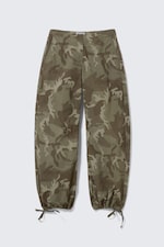 Khaki Green - Camo - Low Rise Baggy Ripstop Trousers - 0
