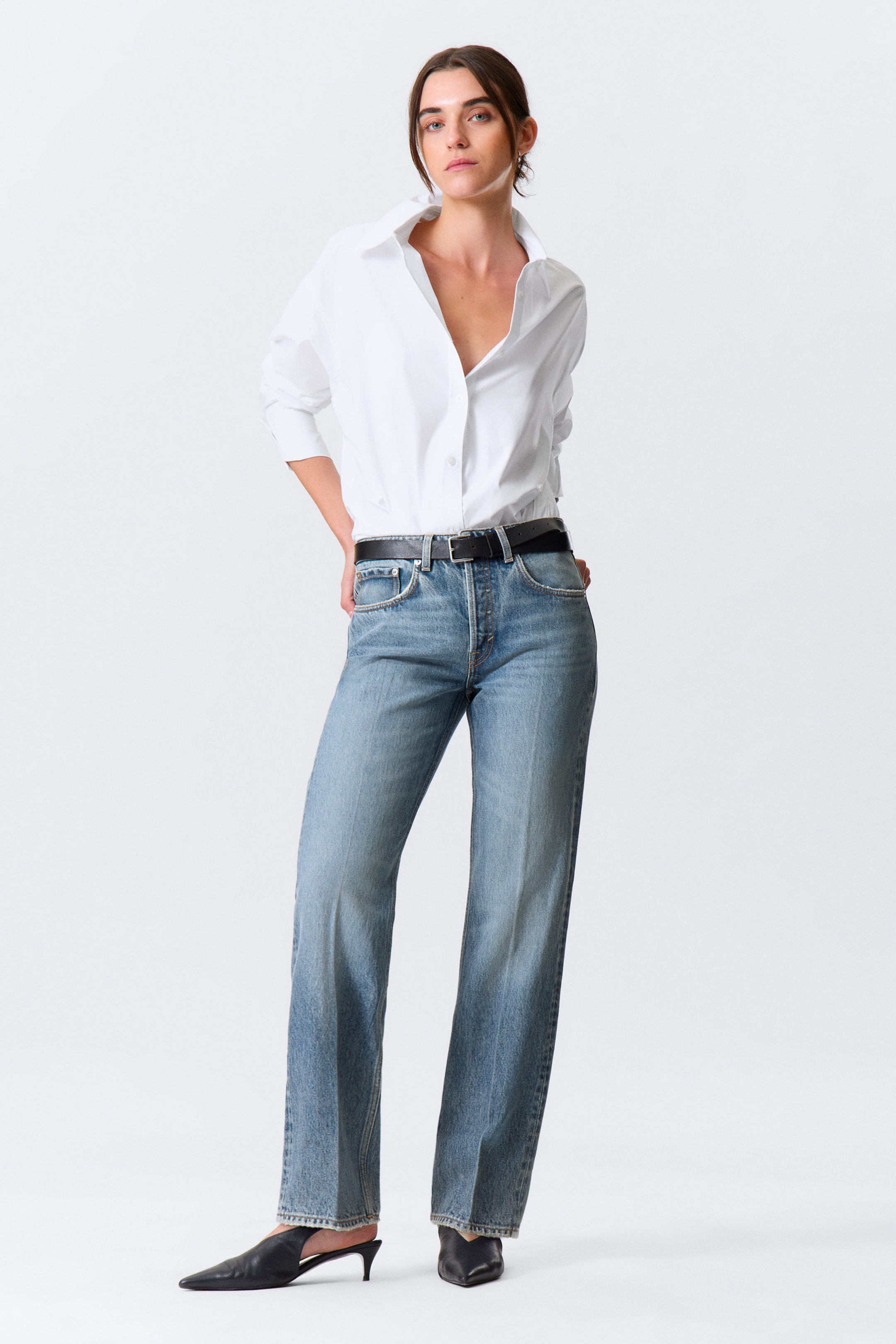 Mid Blue - Medium Blue - Origin Mid Rise Regular Straight Leg Jeans - 4