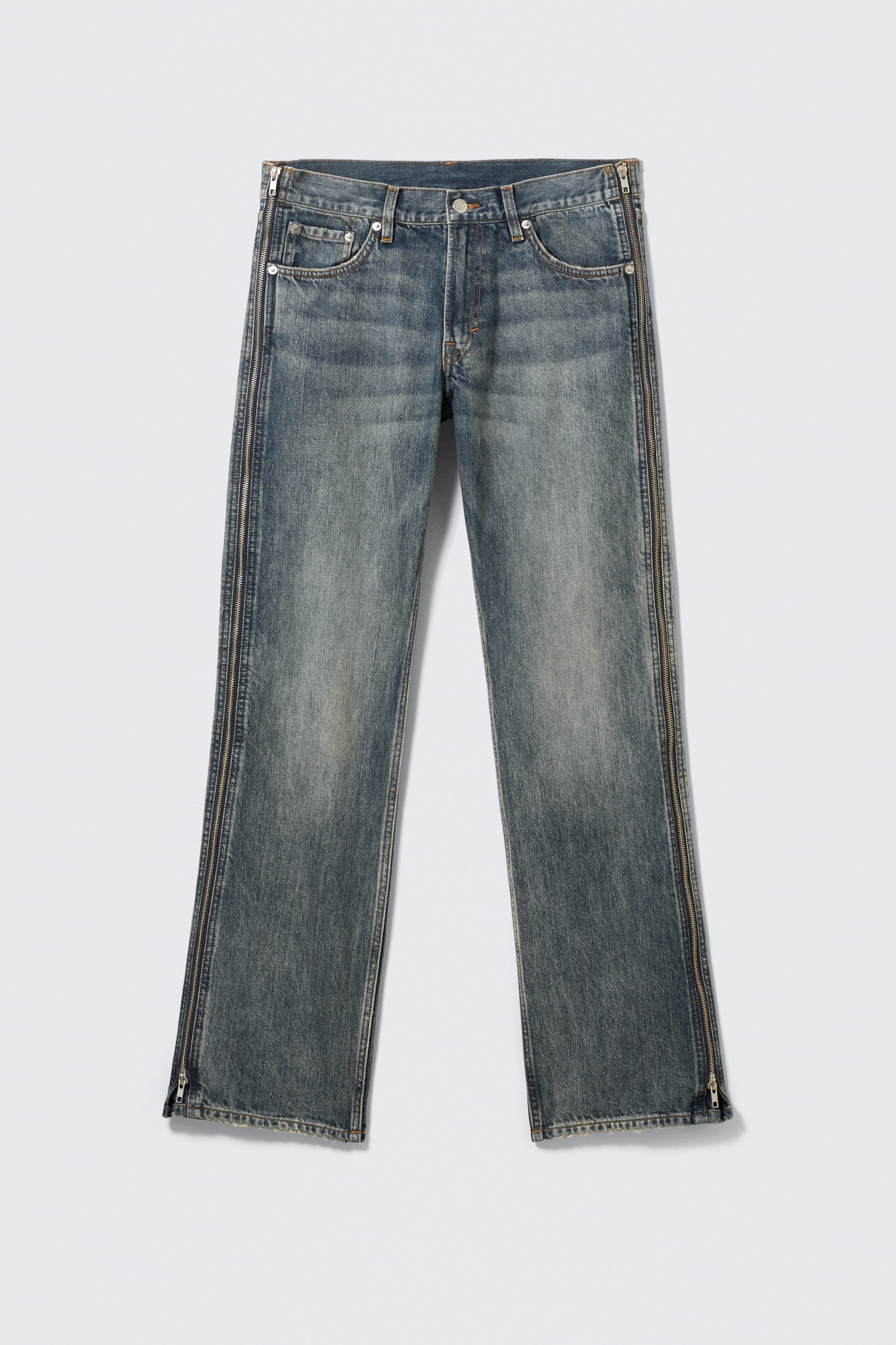 Mid Blue - Medium Blue - Straight Leg Zip Jeans - 4