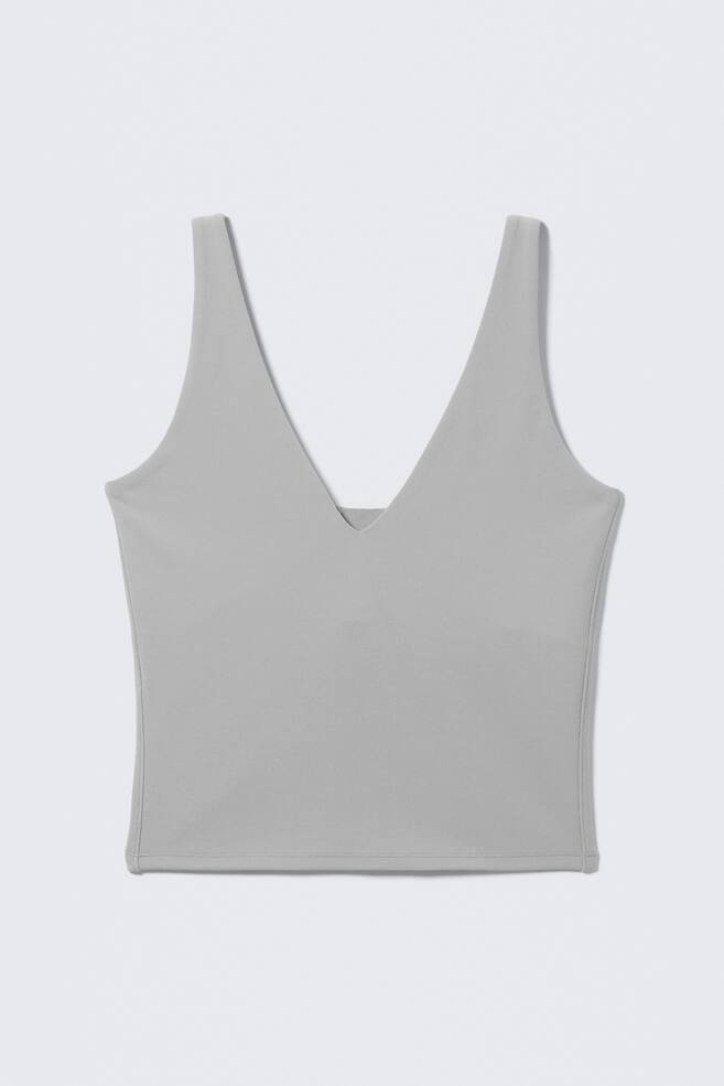 Cropped Plunge Sports Top - Grey/Black - 1