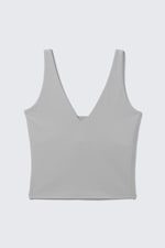 Grau - Kurzes Sporttop mit tiefem Ausschnitt - 4