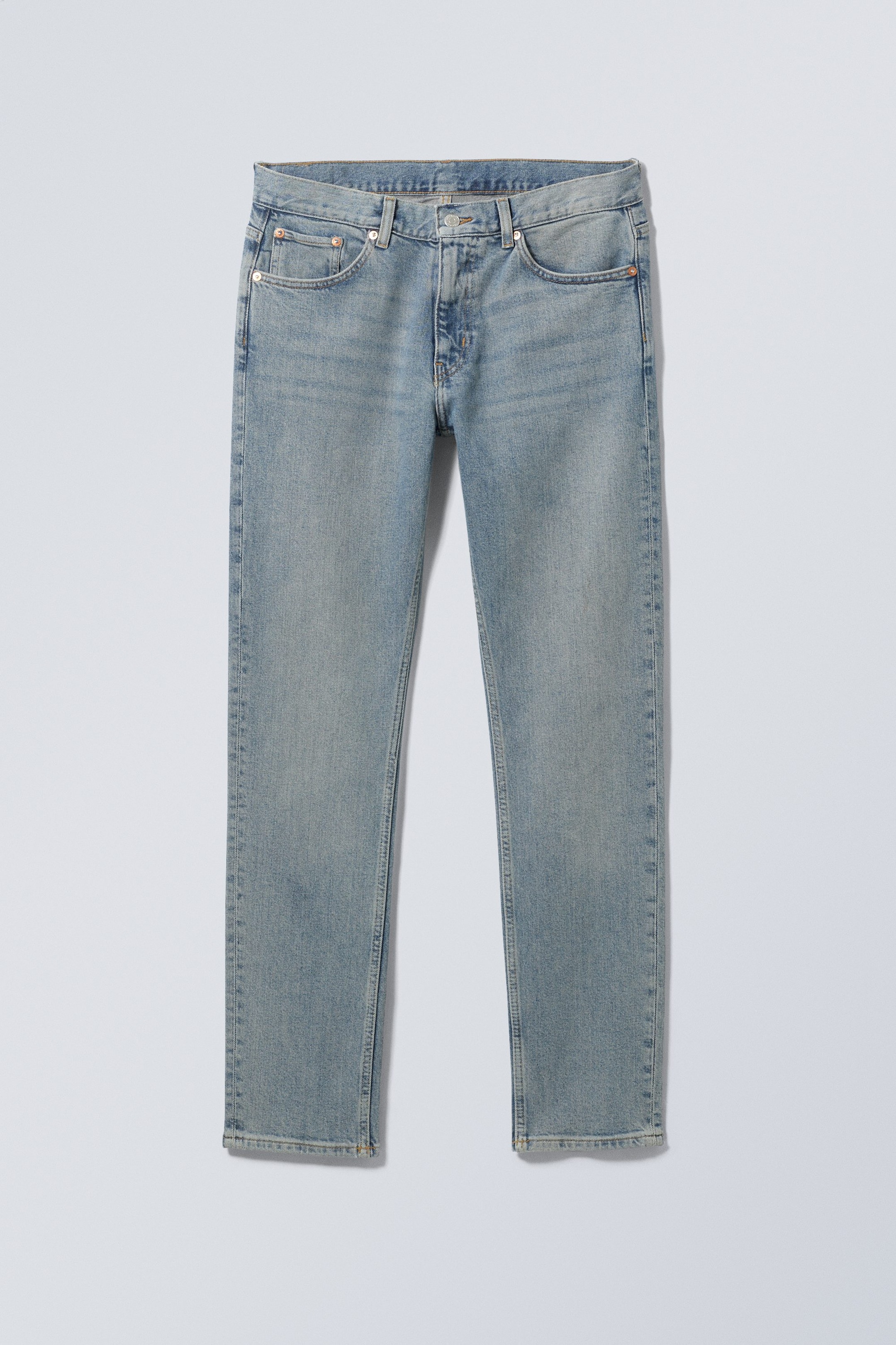 Hellblau/Used-Look - Easy Jeans mit mittelhohem Bund und geradem Bein - 0