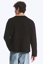 Striped Dark Brown - Loose Boxy Long-Sleeved T-shirt - 2