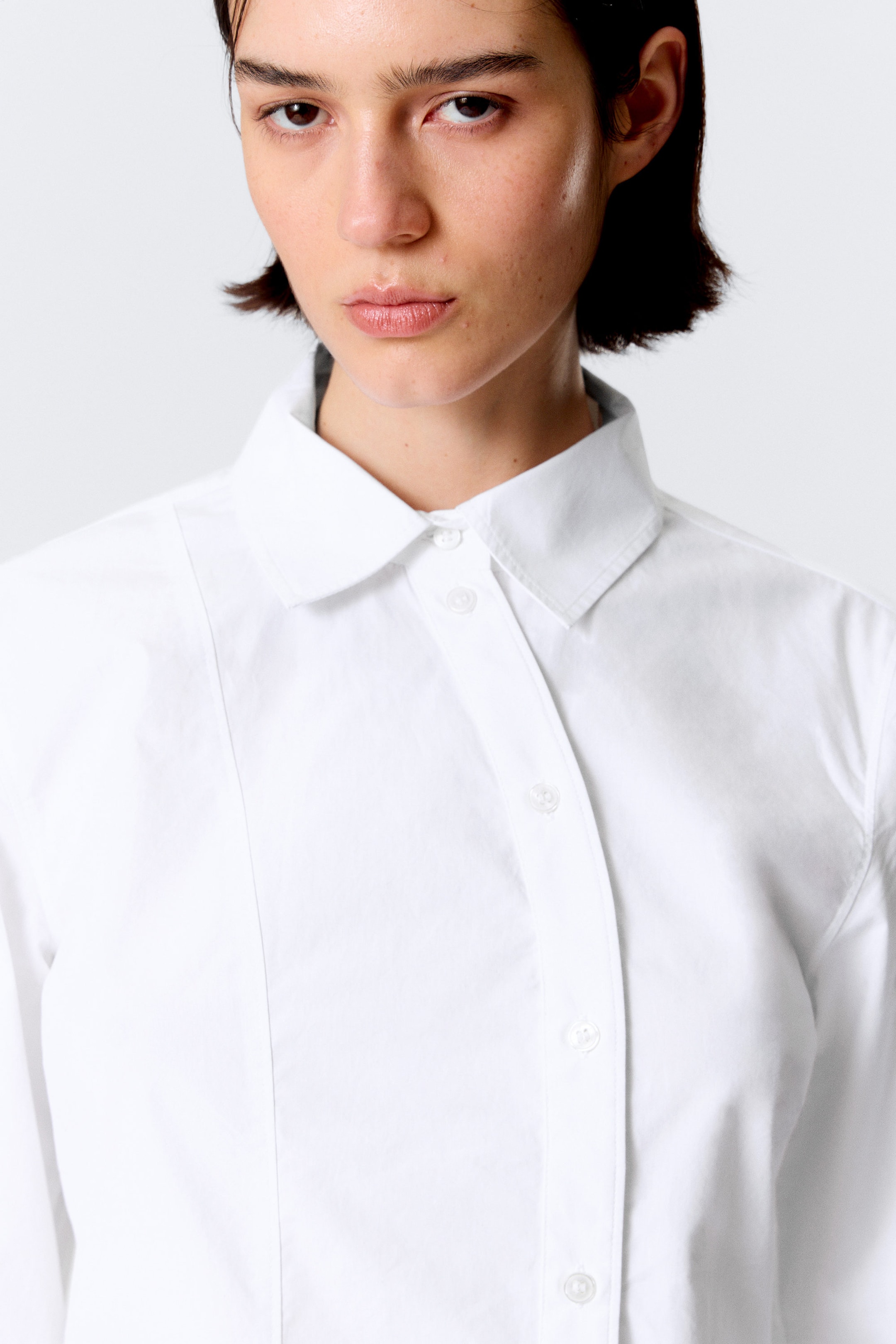 White - Asymmetric Fitted Poplin Shirt - 3