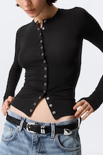 Black - Slim Long-Sleeved Buttoned Cardigan - 2