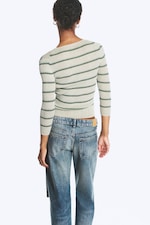 Gris clair rayé - Pull ajusté en maille à col en V - 2