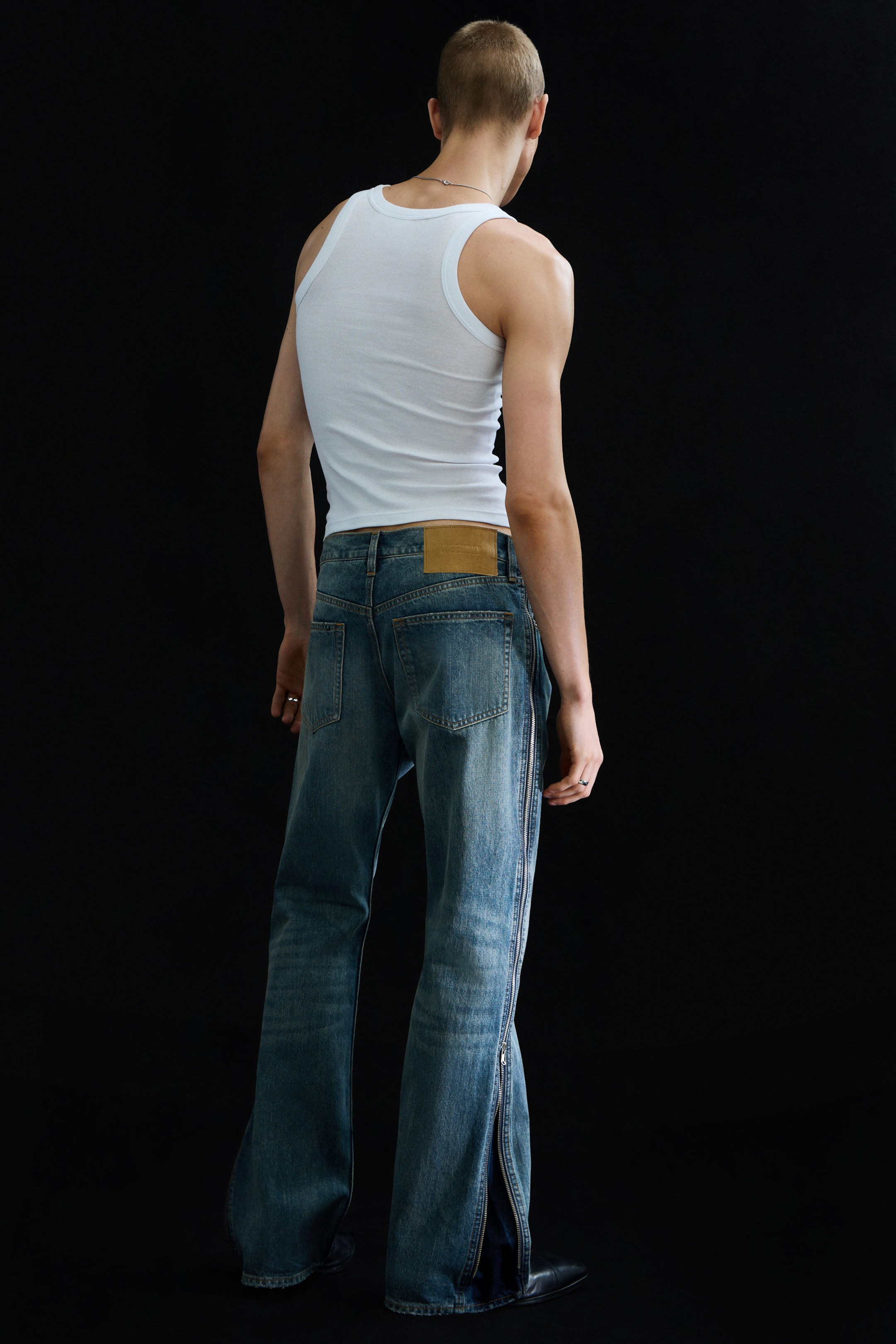 Mid Blue - Medium Blue - Straight Leg Zip Jeans - 3