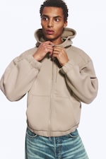 Helles, staubiges Graubraun - Scuba-Hoodie mit hohem Kragen und Reißverschluss - 1