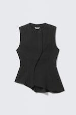 Dark Grey - Sleeveless Asymmetric Peplum Top - 0