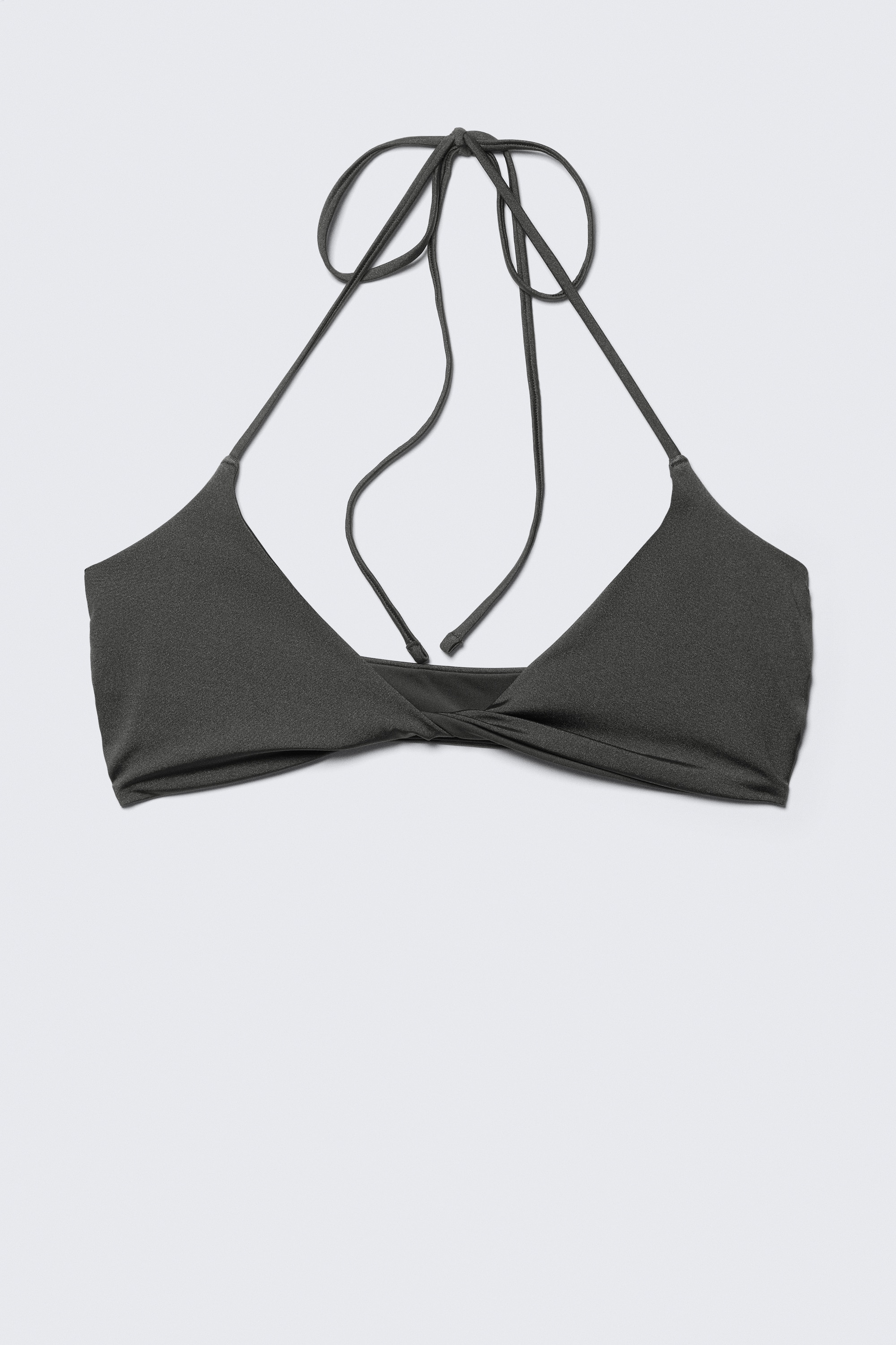 Top bikini ritorto con scollo all'americana - Grigio scuro shimmer/Nero