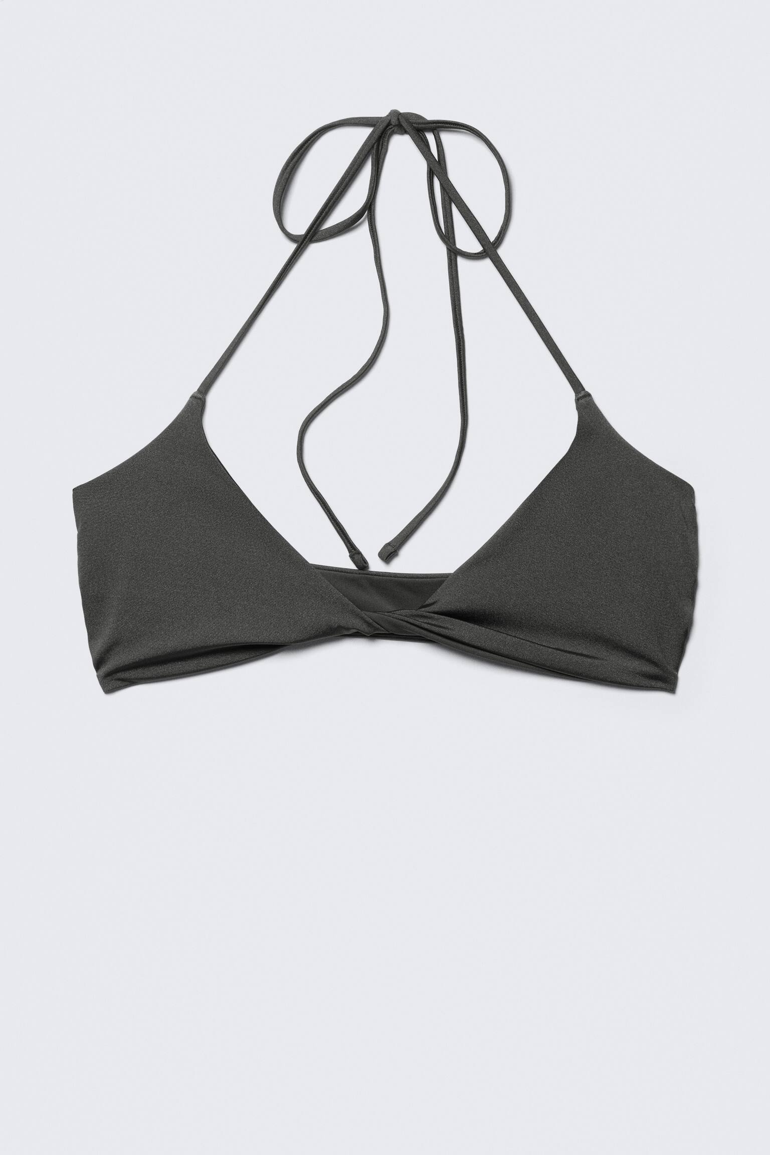 Top de bikini con vuelta y cuello halter - Gris oscuro/Negro - 2