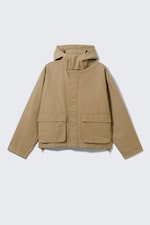 Mørk beige - Jakke med hette og avslappet passform - 0