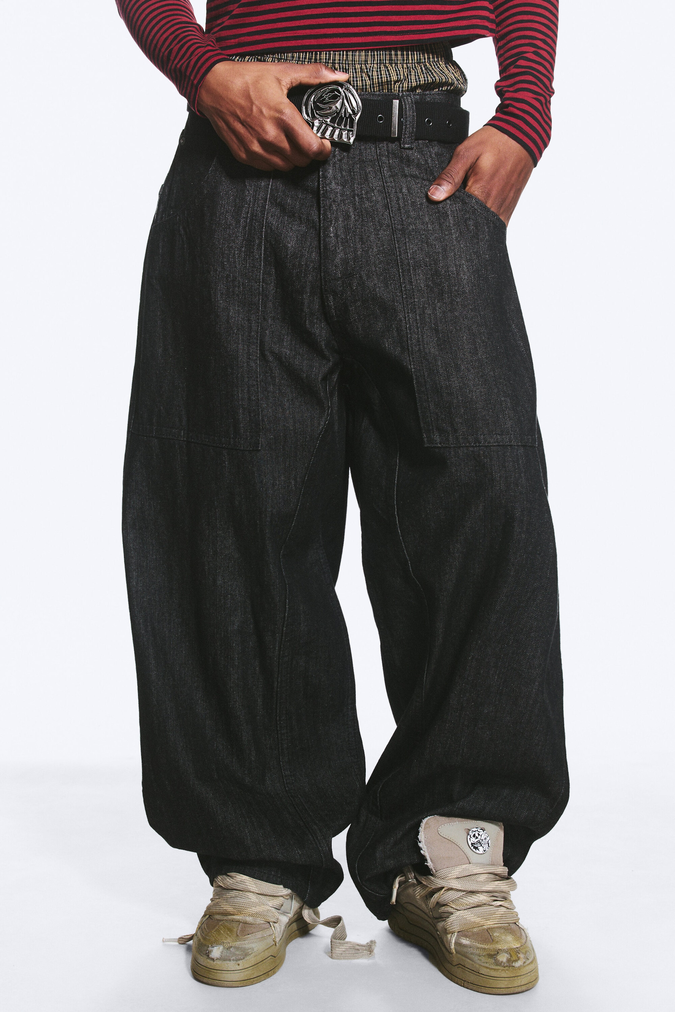 Black Rinse - Black - Dunno Unisex Low Rise Loose Barrel Jeans - 1