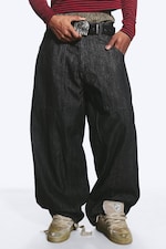 Black Rinse – svart - Dunno unisex løs Barrel-jeans med lavt liv - 1