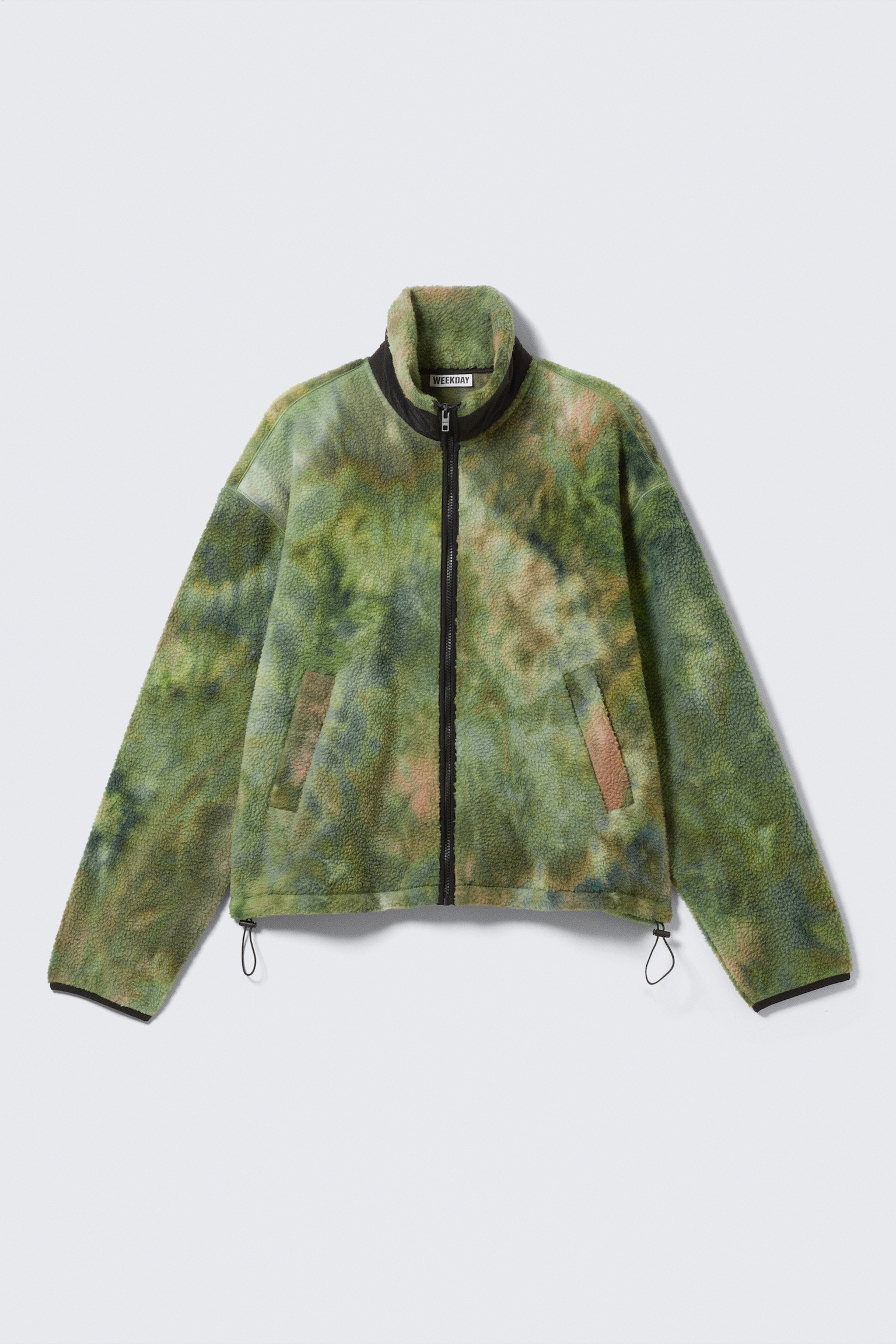Loose Fit Zip Fleece Jacket - Marbled Green/Black - 2