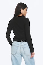 Black - Slim Long-Sleeved Cotton Top - 3