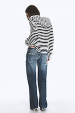 Svart og hvite striper - Strikket slim fit hettejakke med glidelås - 3