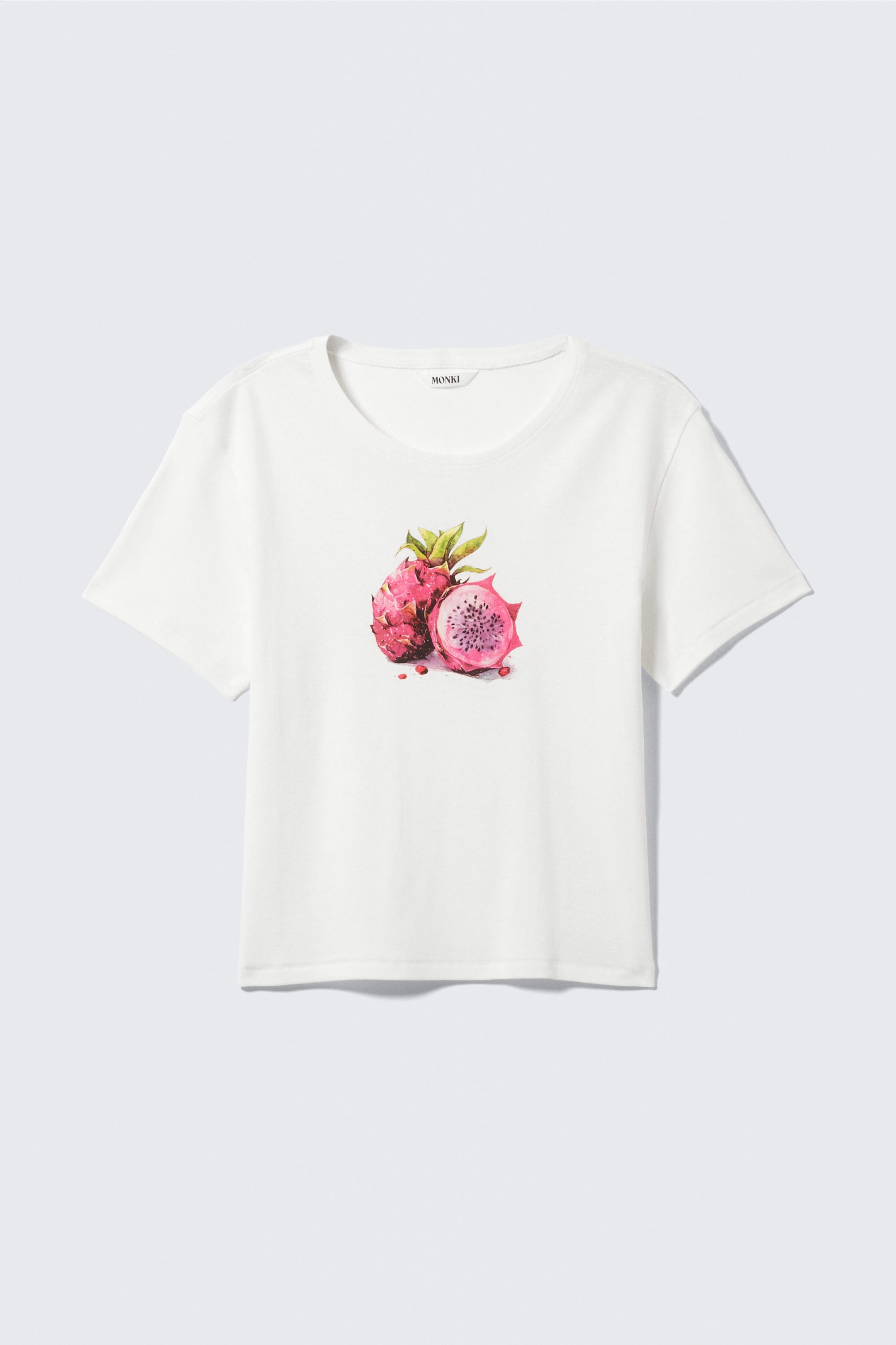 White - Dragon Fruit - Cropped geribbeld katoenen T-shirt met print - 1