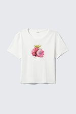White - Dragon Fruit - Cropped Printed Ribbed Cotton T-shirt - 0
