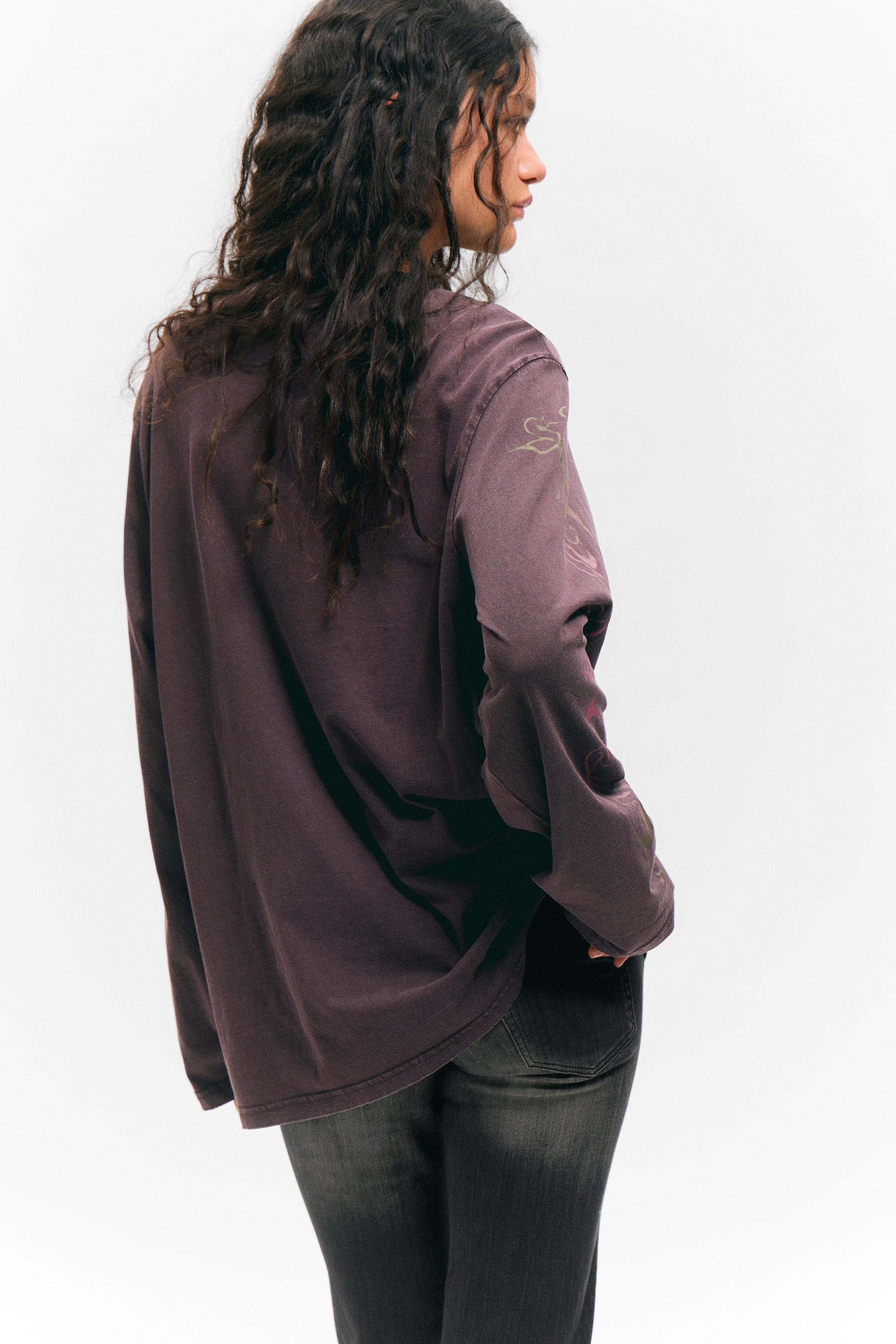 Dark Purple - Hyper Lunar - Printed Long-Sleeved Cotton T-shirt - 2